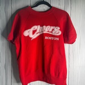 Vintage 1980s/90s Cheers Boston BW Short sleeve Athletic Sweater Made in USA Lrg